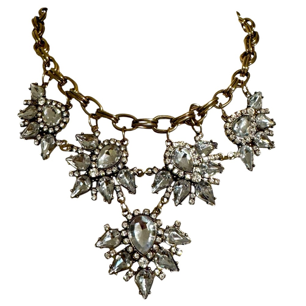 Large Rhinestone gold short Costume necklace